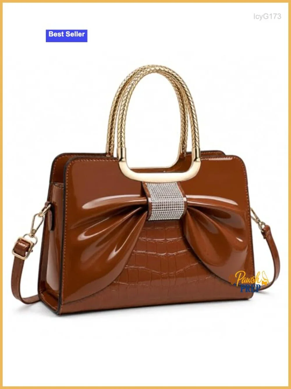 Glossy Patent Leather Top Handle Satchel Handbag with Adjustable Strap